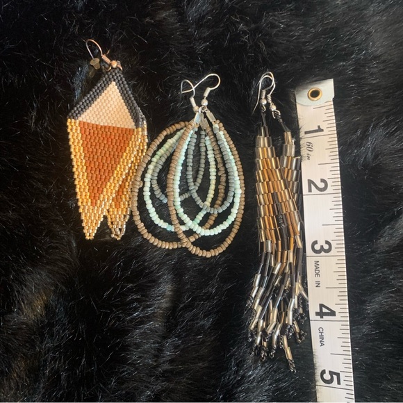 Vintage seed bead earrings, bohemian boho 3 set - Picture 3 of 7